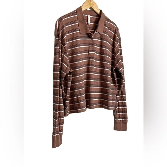 RVCA Junction Striped Polo Long Sleeve Top Size XL Cropped Shirt EUC - Picture 5 of 10